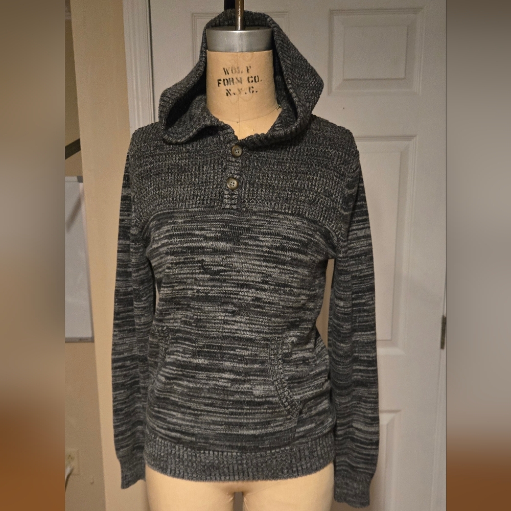 American Rag Dark Gray Cowl Neck Sweater with Buttons (100%cotton)